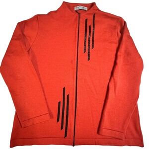 The Wool Company Wool Zip Cardigan Sweater Red Black Stripe‎ Detail Adult XL